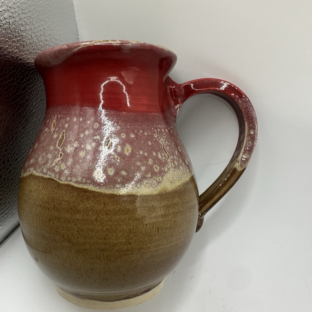 Vintage Signed Studio Pottery Ceramic‎ Drip Glaze Pitcher Vase Pink Purple Beige